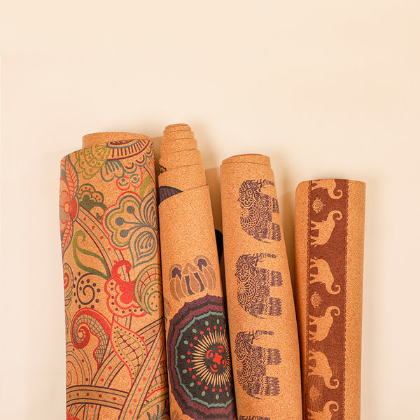 Mandala and Elephant Cork Yoga Mat – Artistic, Non-Slip Yoga and Meditation Mat