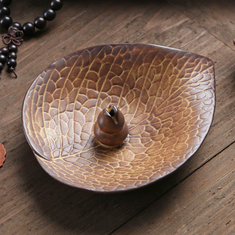 Handcrafted Leaf-Shaped Ceramic Incense Burner Tray for Spiritual Meditation and Relaxation