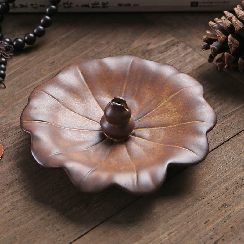 Handcrafted Leaf-Shaped Ceramic Incense Burner Tray for Spiritual Meditation and Relaxation