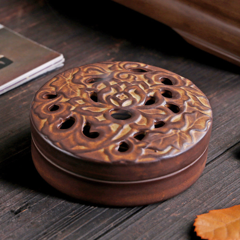 Decorative Lotus Carved Ceramic Incense Burner for Aromatherapy and Meditation