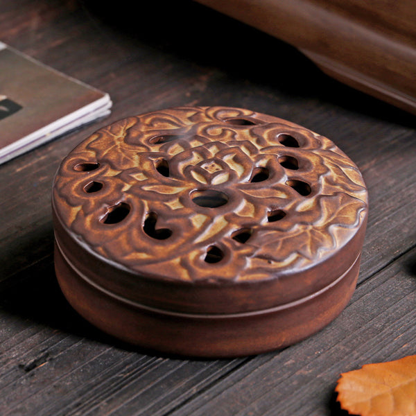 Decorative Lotus Carved Ceramic Incense Burner for Aromatherapy and Meditation