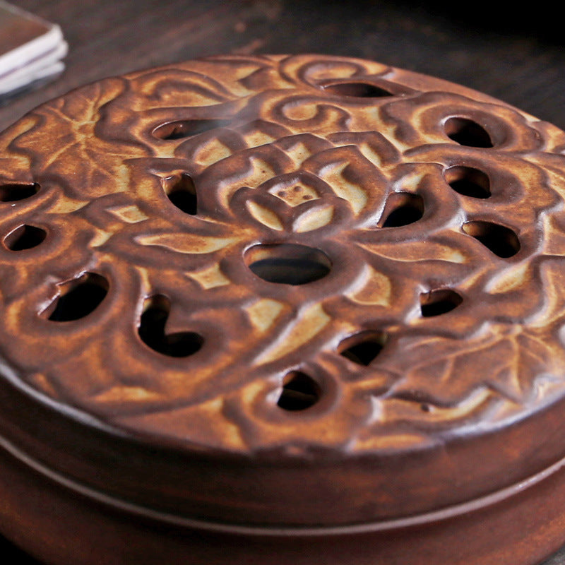 Decorative Lotus Carved Ceramic Incense Burner for Aromatherapy and Meditation