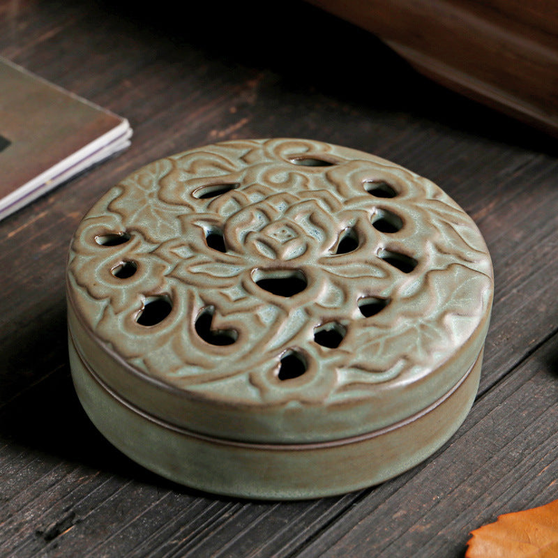 Decorative Lotus Carved Ceramic Incense Burner for Aromatherapy and Meditation