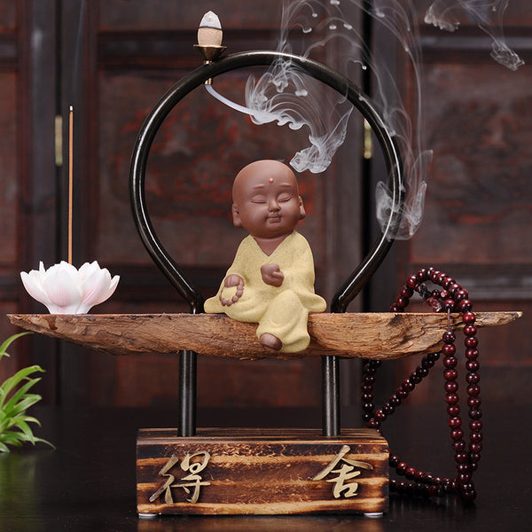 Zen Monk Incense Burner with Serenity Loop and Backflow Smoke Waterfall for Meditation