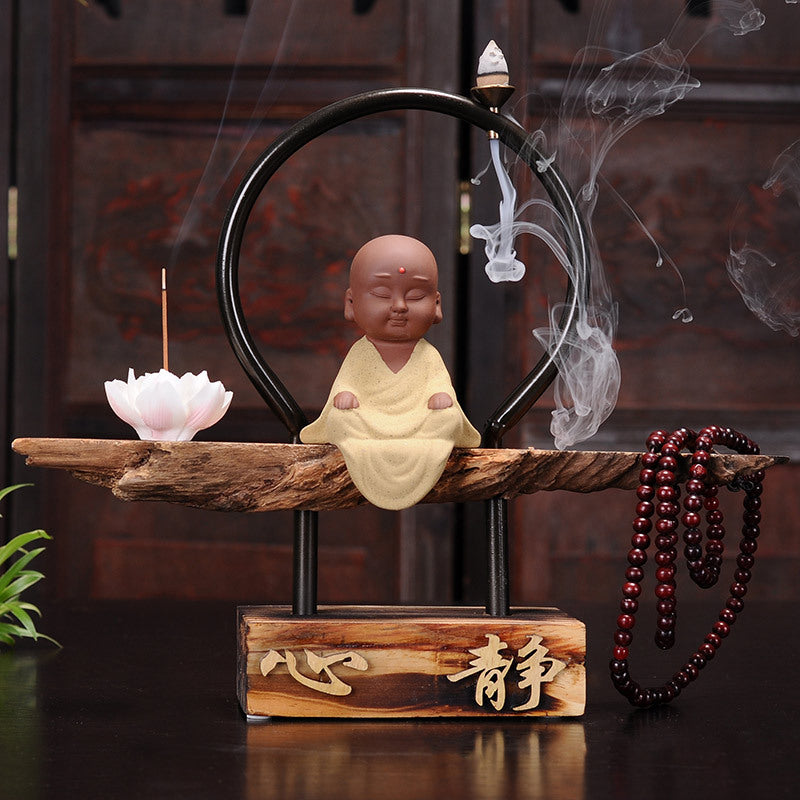 Zen Monk Incense Burner with Serenity Loop and Backflow Smoke Waterfall for Meditation