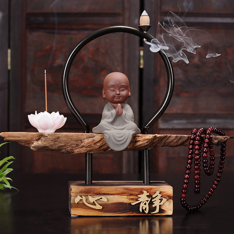 Zen Monk Incense Burner with Serenity Loop and Backflow Smoke Waterfall for Meditation