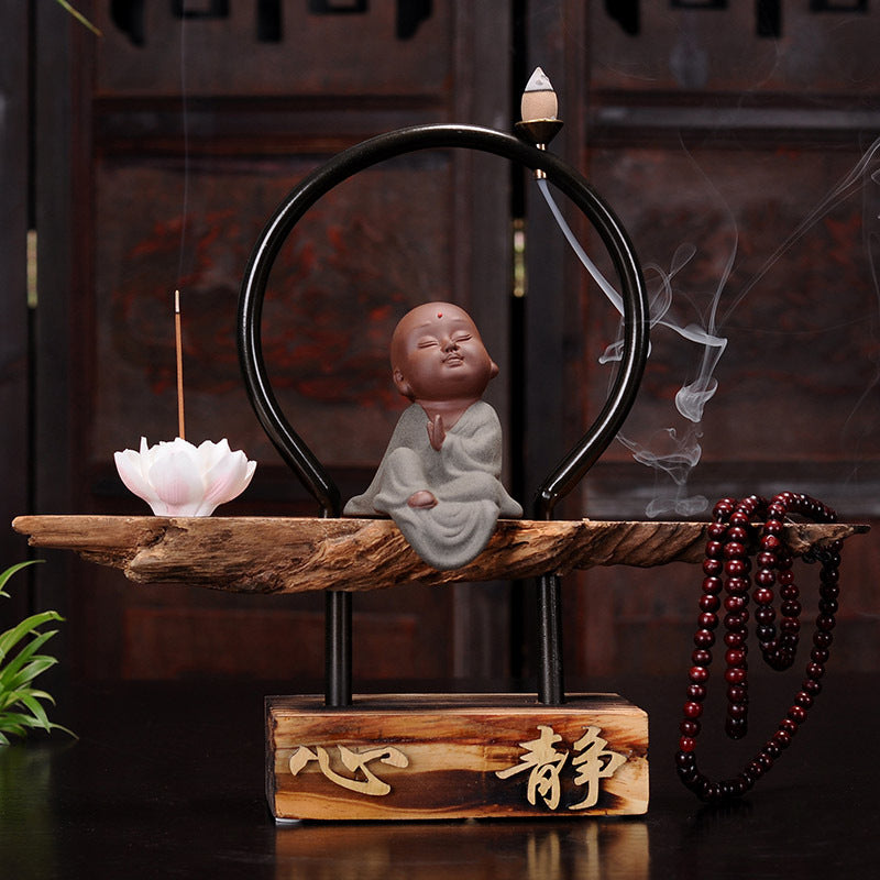 Zen Monk Incense Burner with Serenity Loop and Backflow Smoke Waterfall for Meditation