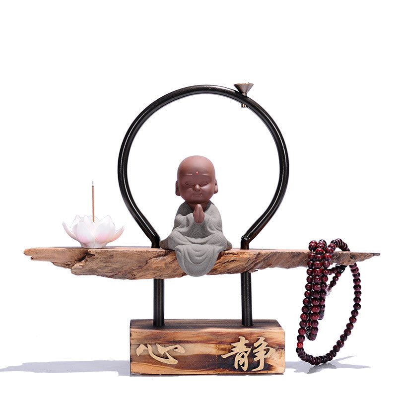 Zen Monk Incense Burner with Serenity Loop and Backflow Smoke Waterfall for Meditation