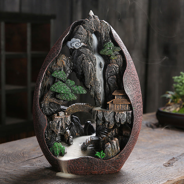 Mountain Waterfall Backflow Incense Burner for Meditation, Zen Decor, and Spiritual Cleansing