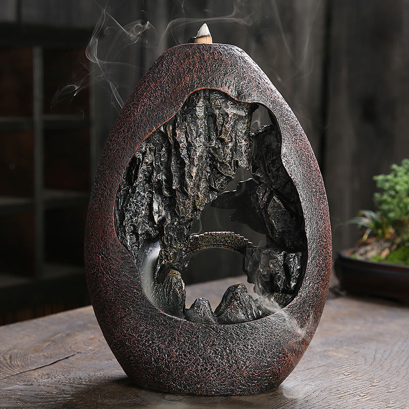 Mountain Waterfall Backflow Incense Burner for Meditation, Zen Decor, and Spiritual Cleansing