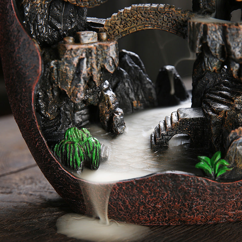 Mountain Waterfall Backflow Incense Burner for Meditation, Zen Decor, and Spiritual Cleansing