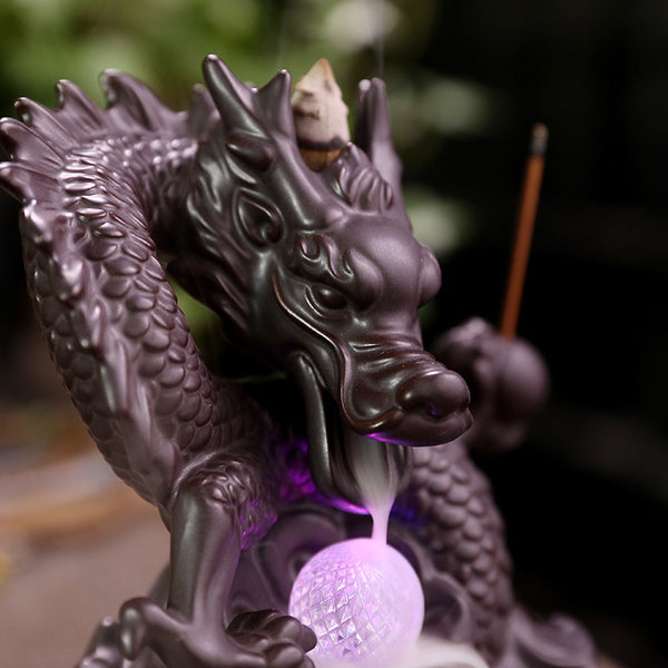 Majestic Dragon Backflow Incense Burner with LED Light - Perfect for Spiritual and Feng Shui Décor