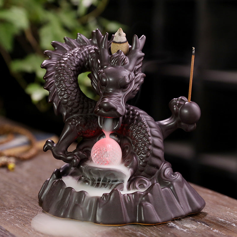 Majestic Dragon Backflow Incense Burner with LED Light - Perfect for Spiritual and Feng Shui Décor