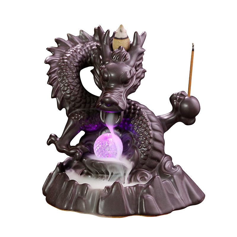 Majestic Dragon Backflow Incense Burner with LED Light - Perfect for Spiritual and Feng Shui Décor