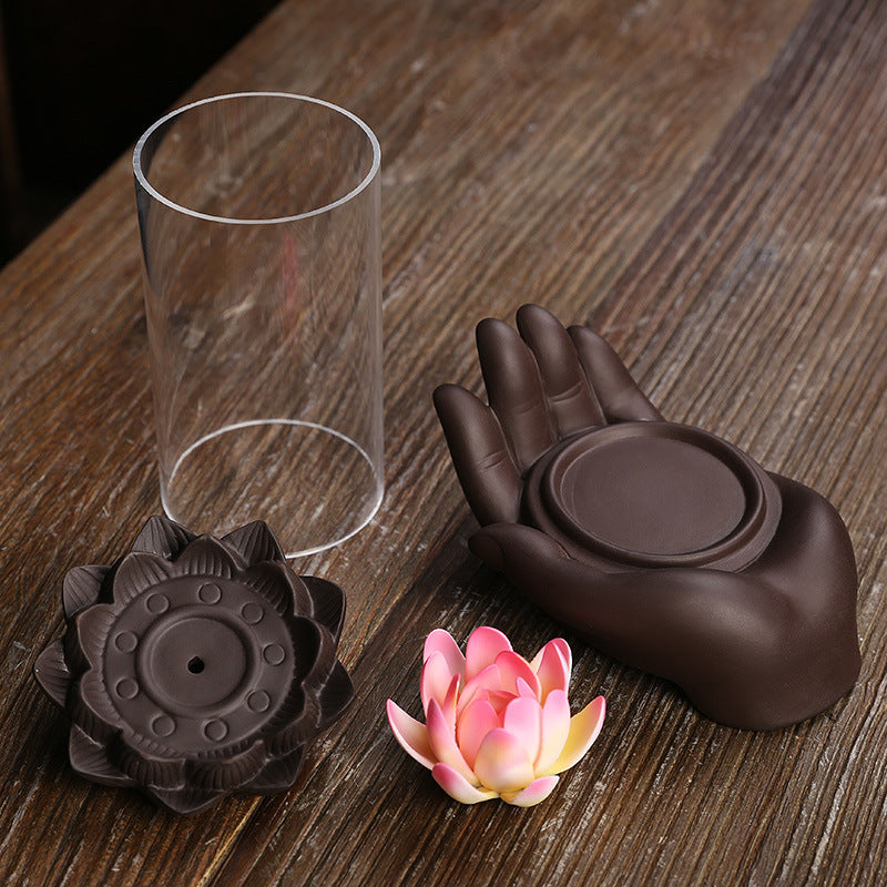 Hand-Held Lotus and Orb Backflow Incense Burner for Meditation, Spiritual Cleansing, and Zen Decor