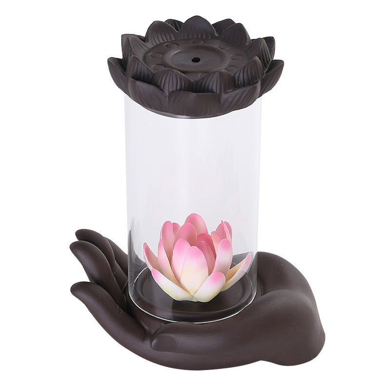 Hand-Held Lotus and Orb Backflow Incense Burner for Meditation, Spiritual Cleansing, and Zen Decor