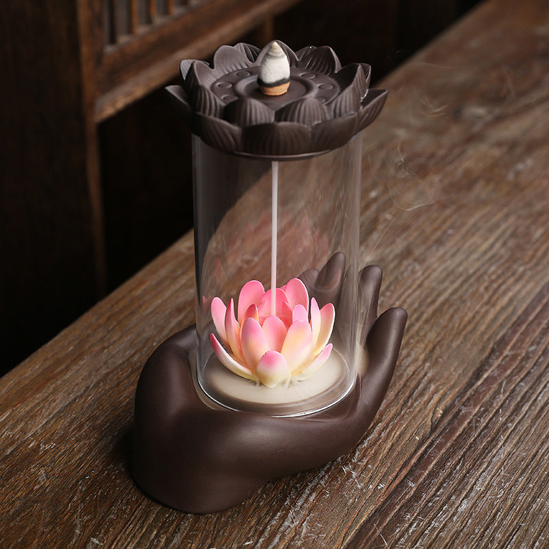 Hand-Held Lotus and Orb Backflow Incense Burner for Meditation, Spiritual Cleansing, and Zen Decor