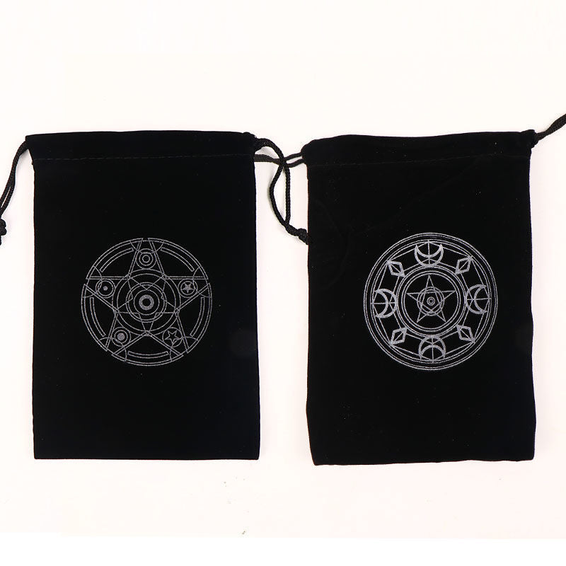 Mystic Velvet Tarot Card Pouch with Sacred Geometry Embroidery – Spiritual Drawstring Bag for Tarot Decks, Runes, and Crystals