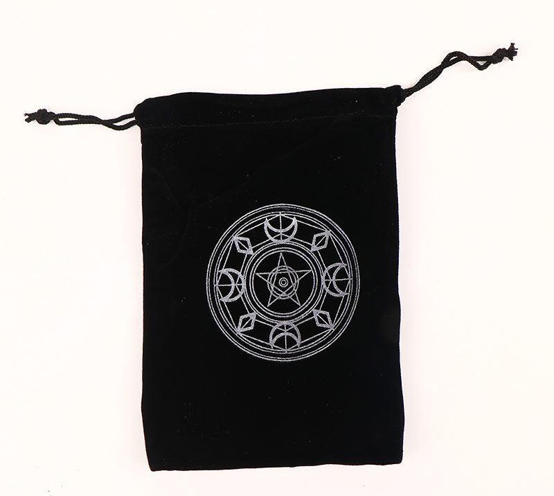 Mystic Velvet Tarot Card Pouch with Sacred Geometry Embroidery – Spiritual Drawstring Bag for Tarot Decks, Runes, and Crystals