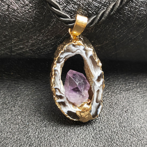 Amethyst Geode Pendant Necklace for Spiritual Healing and Meditation