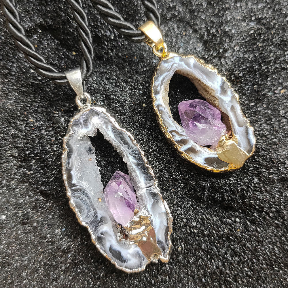 Amethyst Geode Pendant Necklace for Spiritual Healing and Meditation