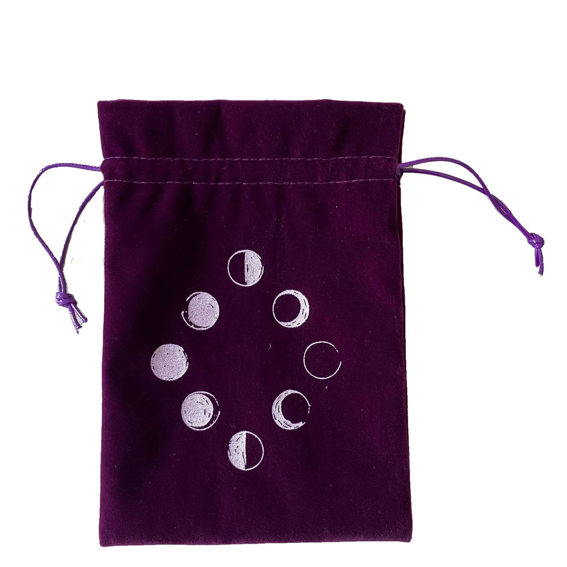 Mystical Moon Phases Velvet Drawstring Pouch for Tarot, Crystals, and Spiritual Tools