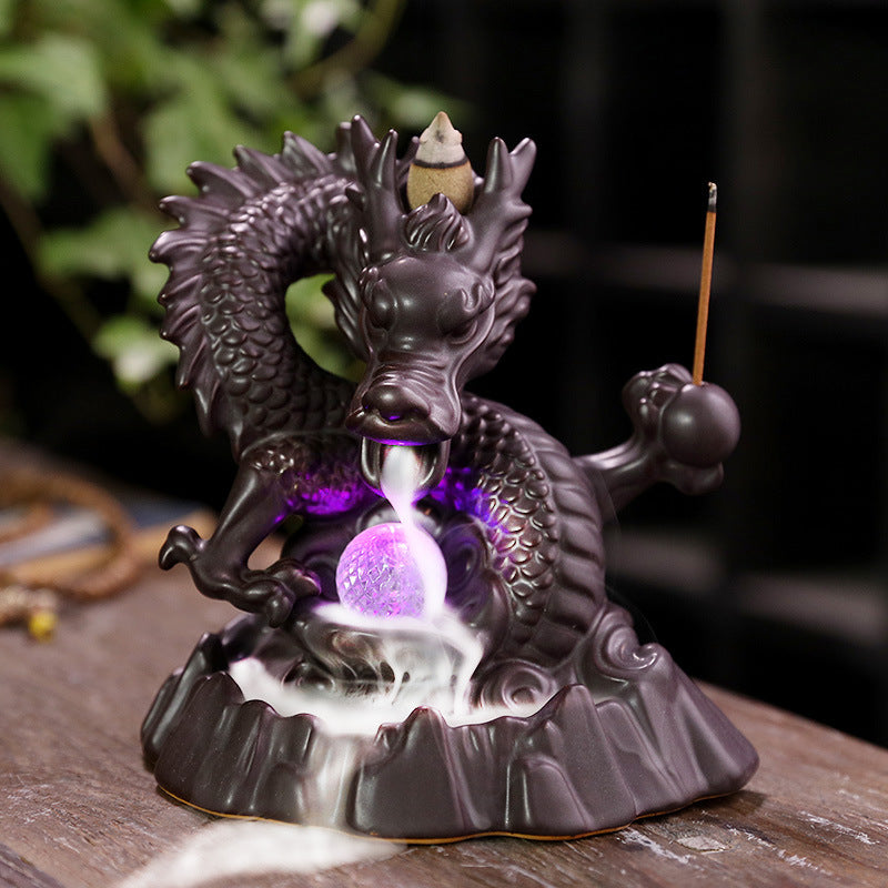 Majestic Dragon Backflow Incense Burner with LED Light - Perfect for Spiritual and Feng Shui Décor