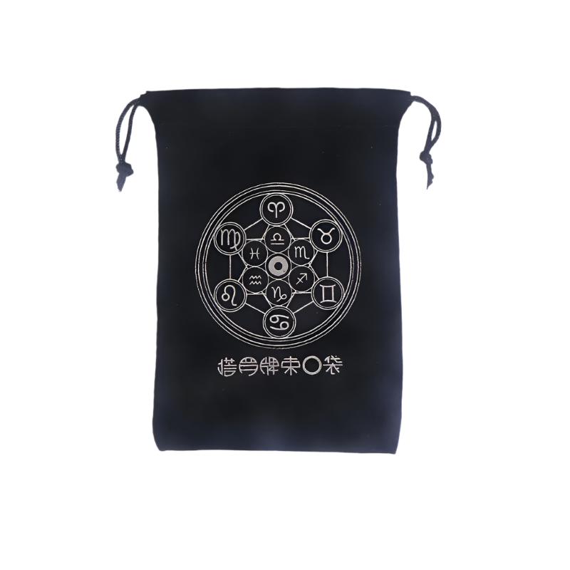 Mystic Velvet Tarot Card Pouch with Sacred Geometry Embroidery – Spiritual Drawstring Bag for Tarot Decks, Runes, and Crystals