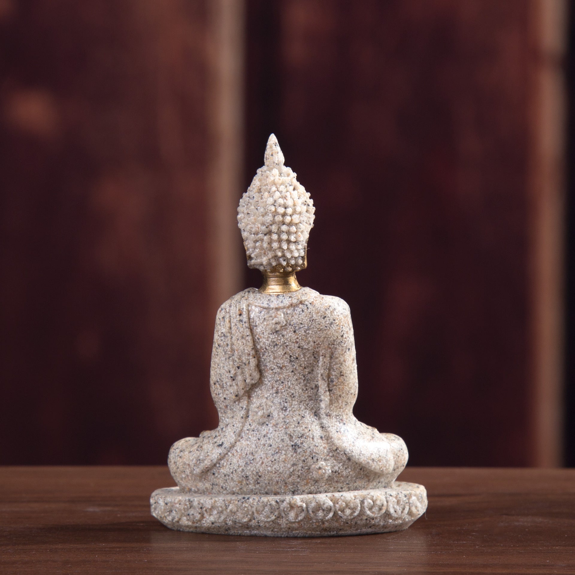 Handcrafted Sandstone and Golden Buddha Statue for Meditation Altar Decor