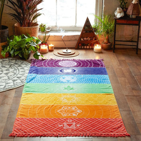 Chakra Alignment Meditation Mat - Rainbow Energy Yoga Rug for Spiritual Healing