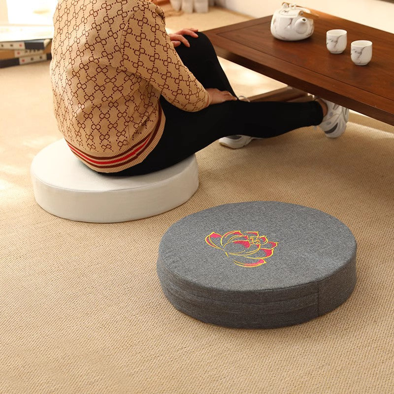 Lotus Serenity Round Meditation Cushion – Embroidered Comfort for Mindfulness and Yoga