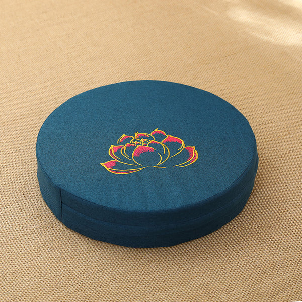 Lotus Serenity Round Meditation Cushion – Embroidered Comfort for Mindfulness and Yoga