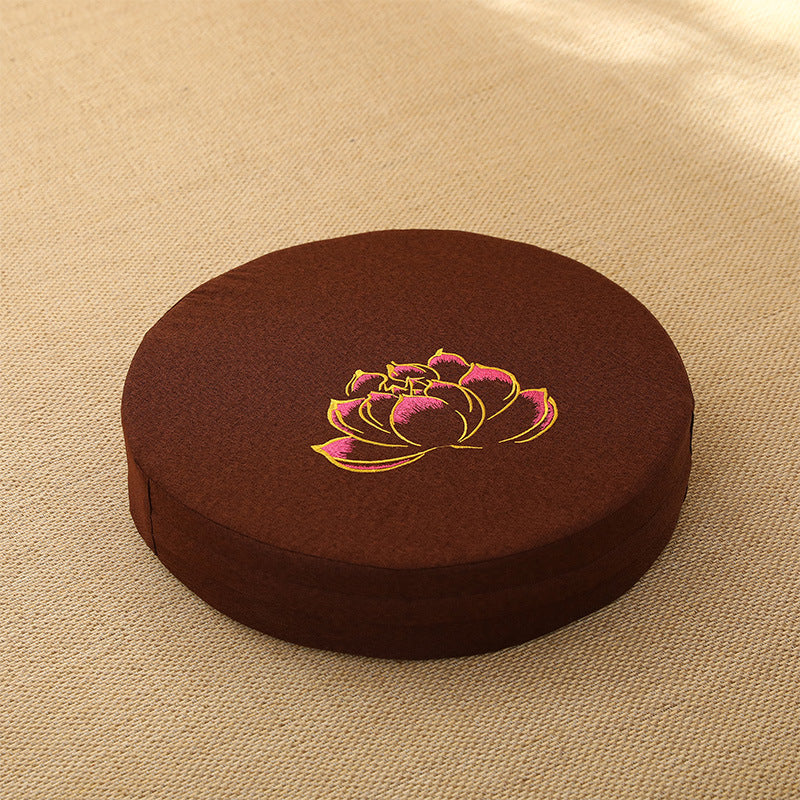 Lotus Serenity Round Meditation Cushion – Embroidered Comfort for Mindfulness and Yoga