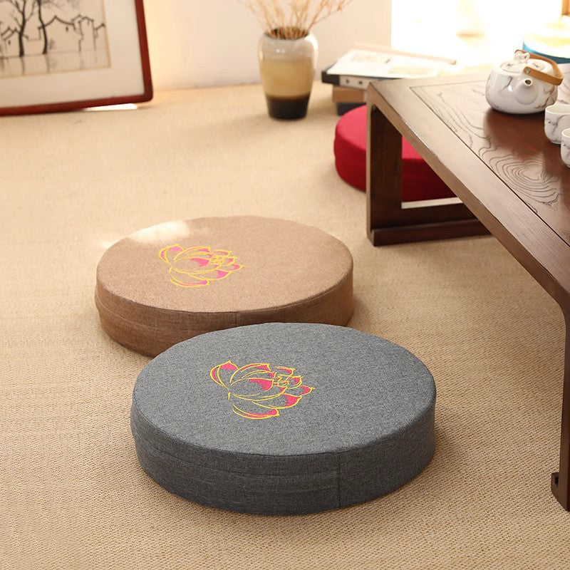 Lotus Serenity Round Meditation Cushion – Embroidered Comfort for Mindfulness and Yoga