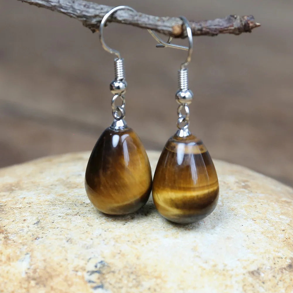 Natural tiger eye Stone Earrings