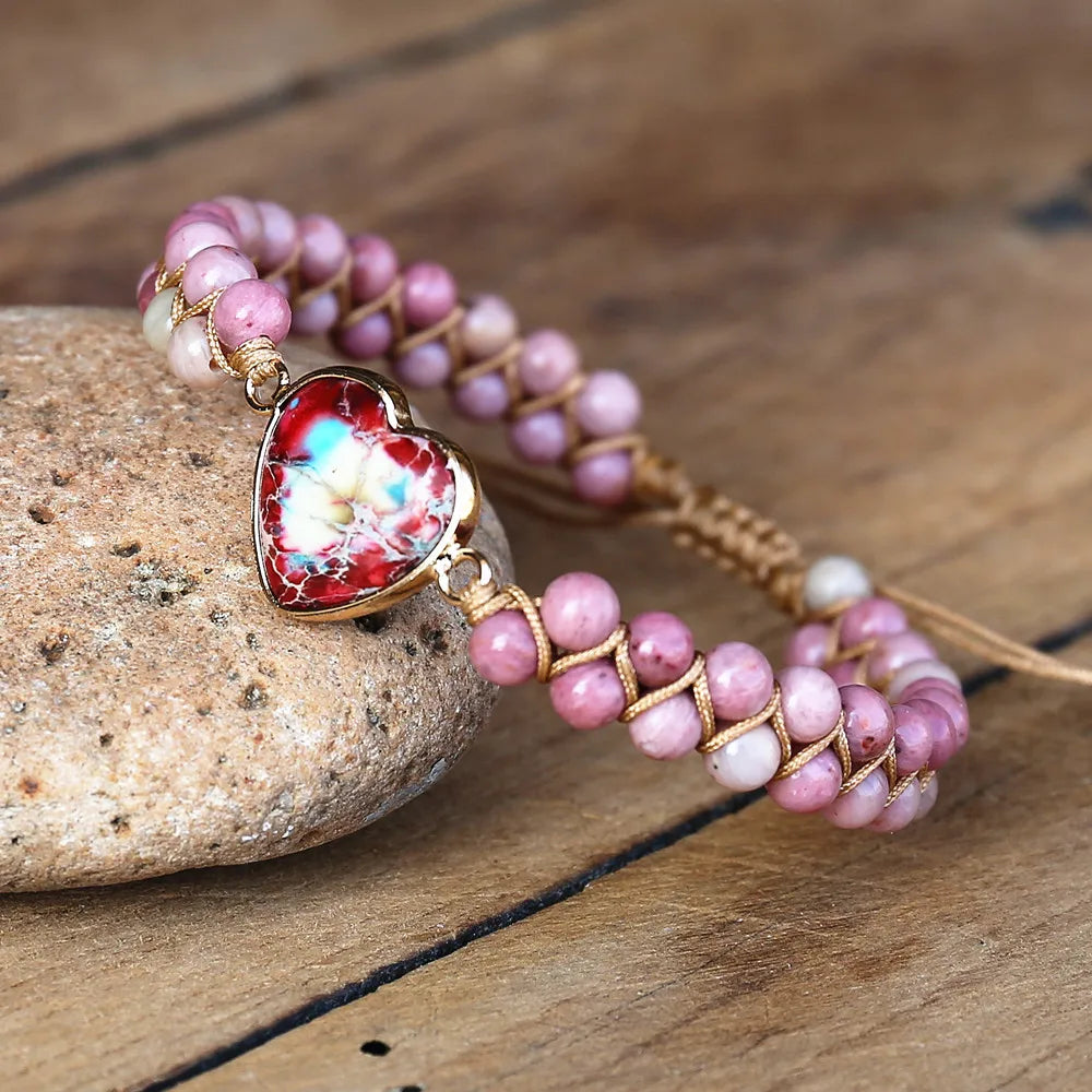 Rhodonite Heart Charm Bracelets