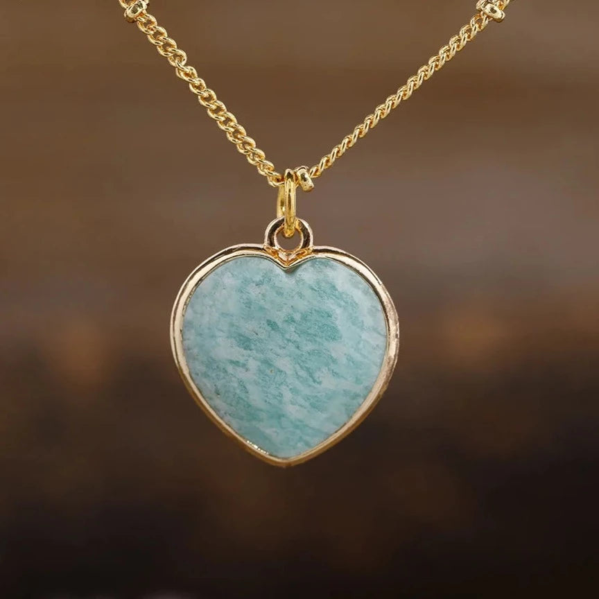 Natural Gemstone Heart Pendant Necklace