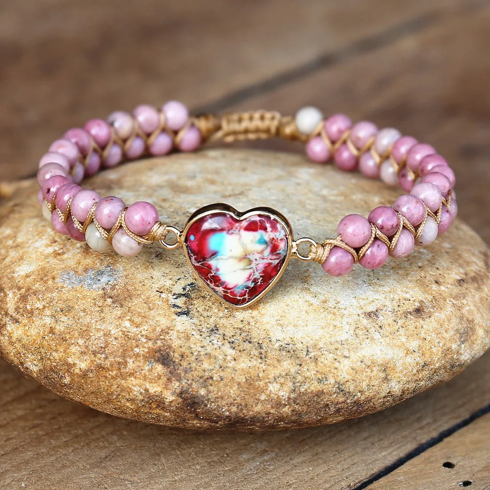 Rhodonite Heart Charm Bracelets