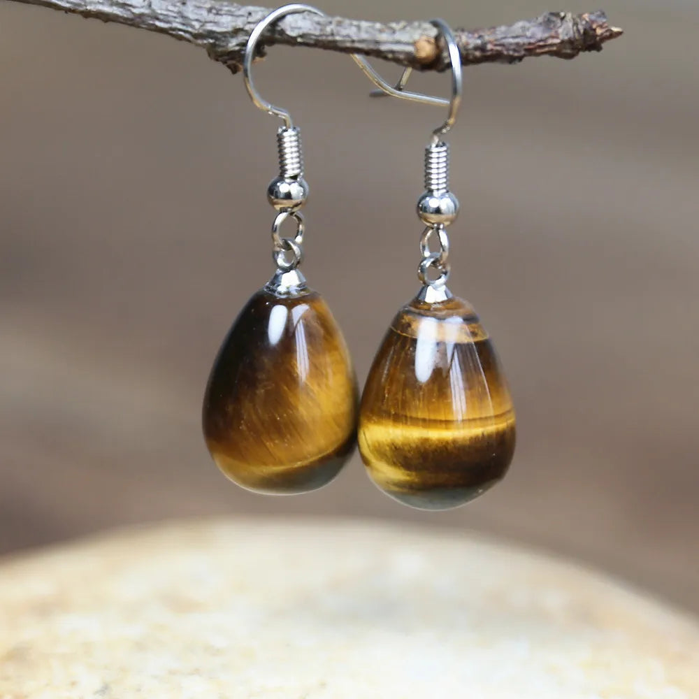 Natural tiger eye Stone Earrings