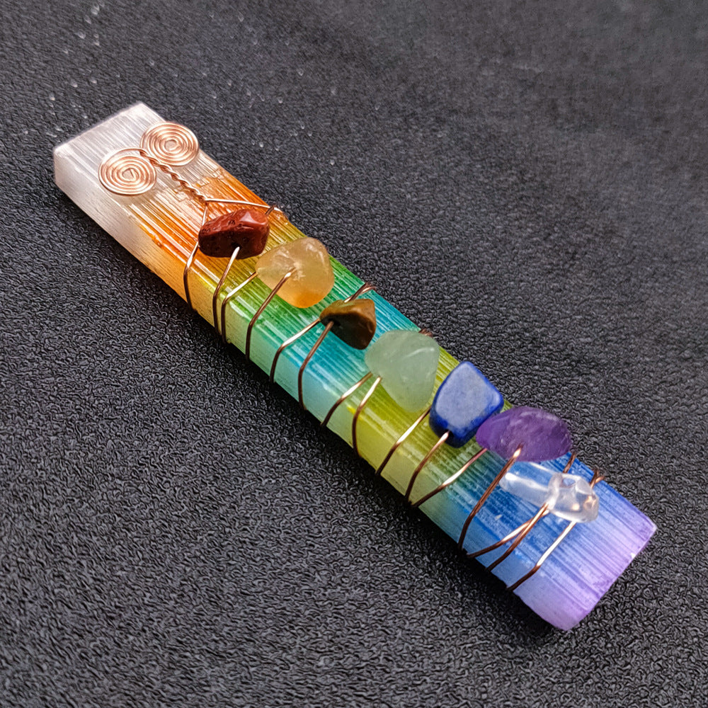 Rainbow Selenite Chakra Healing Wand with Crystal Stones – Energy Balancing Tool for Spiritual Wellness and Meditation