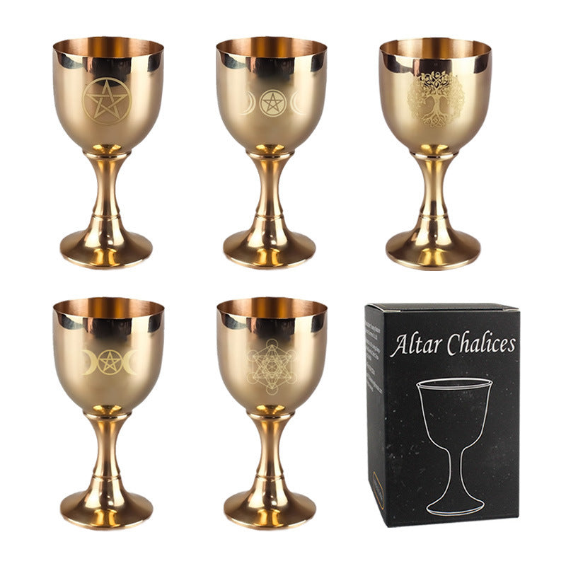 Gold-Plated Altar Chalices with Sacred Symbols – Perfect for Rituals, Ceremonies, and Wiccan Practices