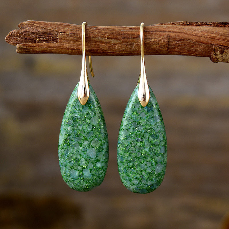 Textured Teardrop Gemstone Earrings with Silver and Gold Accents for Chakra Healing and Spiritual Protection