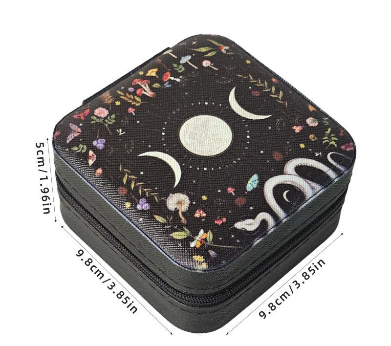 Cat-Themed Jewelry Travel Case with Moon and Stars Design for Crystals and Spiritual Accessories