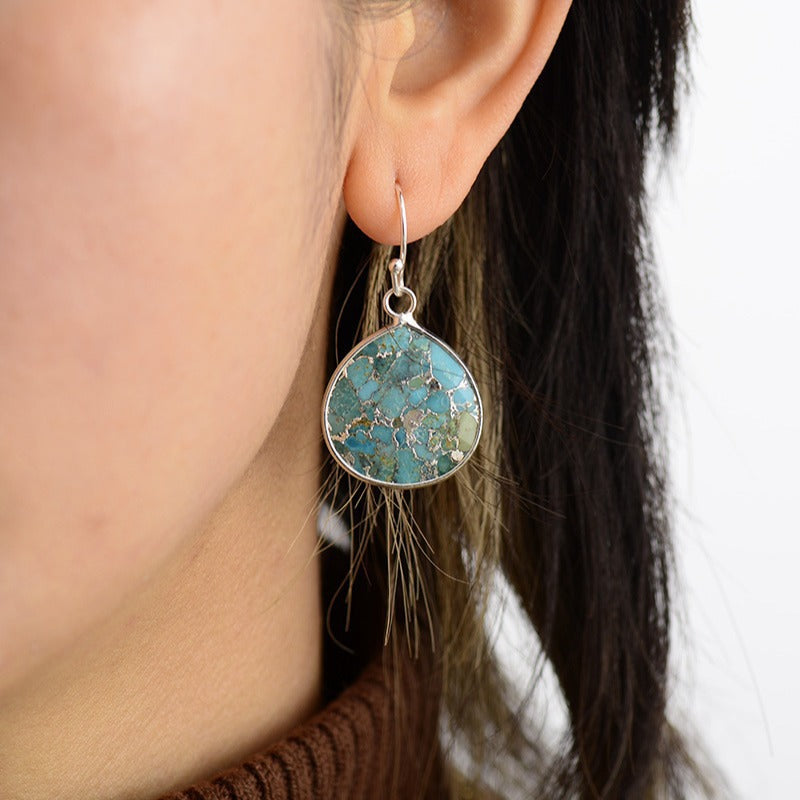 Handcrafted Turquoise and Silver Drop Earrings with Sterling Silver and Gold-Plated Hooks for Spiritual Protection and Healing