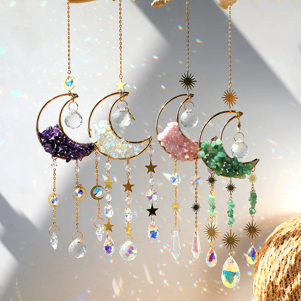 Crystal Moon Sun Catcher - Healing Gemstone Hanging Decor