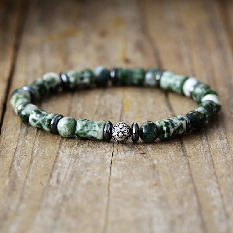 Sodalite and Green Jasper Dual Energy Bracelet for Spiritual Wisdom and Grounding Protection