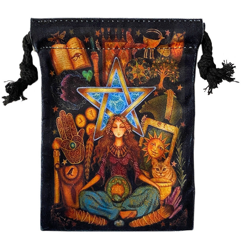 Mystical Celestial Tarot and Crystal Drawstring Pouch – Vibrant Velvet Bag for Tarot Decks, Crystals, and Spiritual Essentials