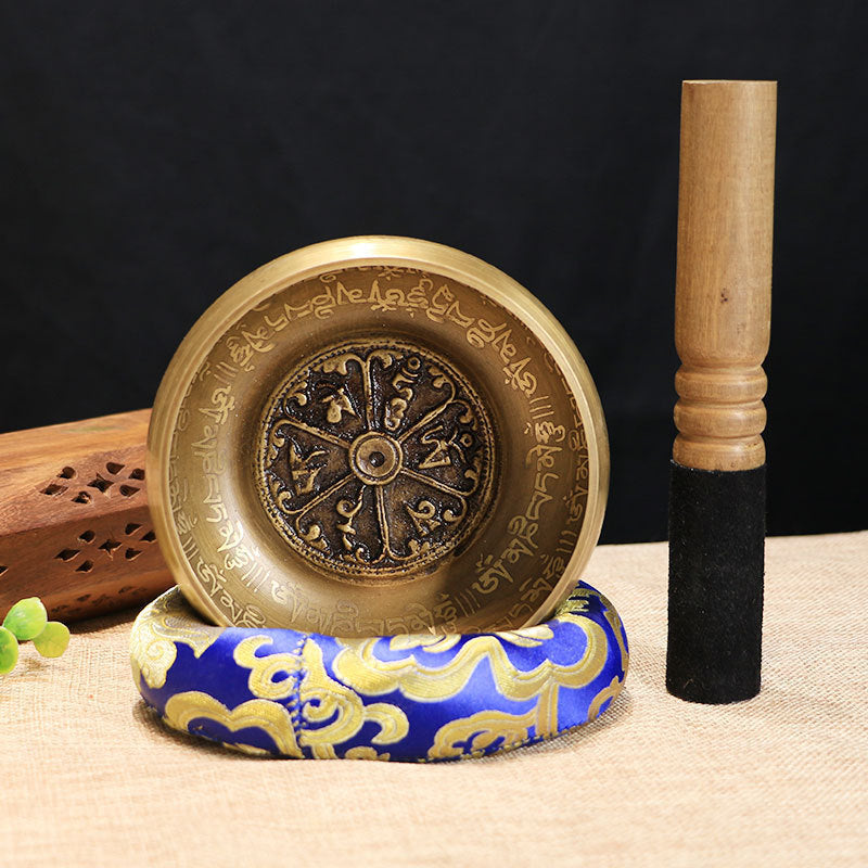 Handcrafted Tibetan Singing Bowl for Meditation and Sound Healing - Brass Singing Bowl with Sacred Engravings and Mantras for Spiritual Harmony and Chakra Alignment