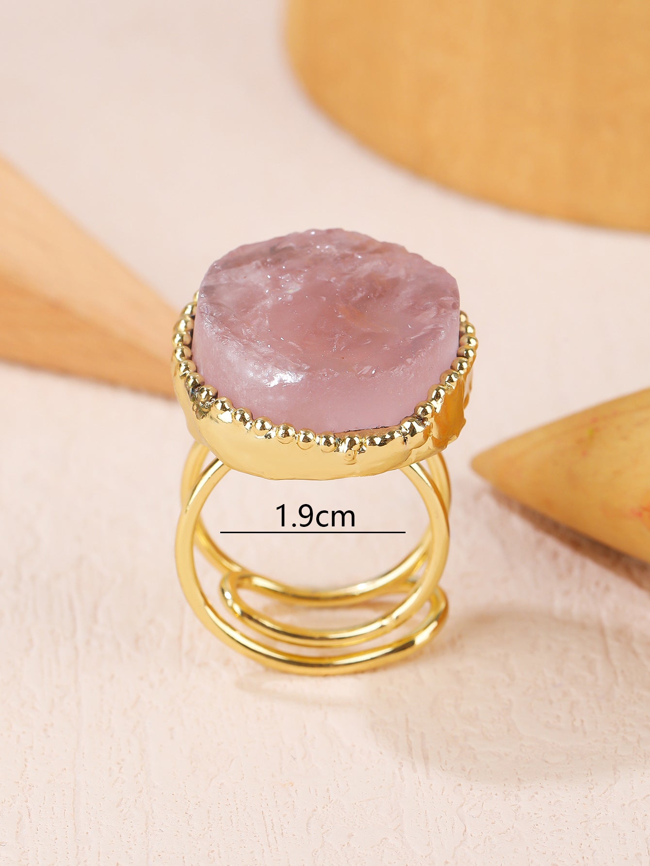 Adjustable Rose Quartz Healing Ring with Gold-Plated Band for Love and Emotional Harmony