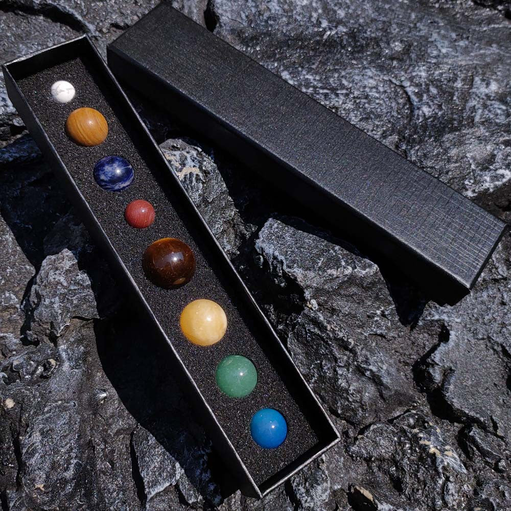 Premium Chakra Stone Sphere Set in Gift Box – 9-Piece Gemstone Crystal Ball Collection for Healing, Meditation, and Spiritual Balance